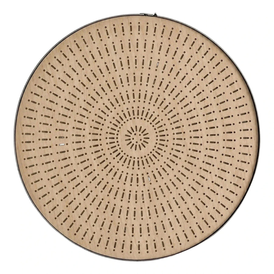 Round Perforated Wood Coffee Table with Metal Rim