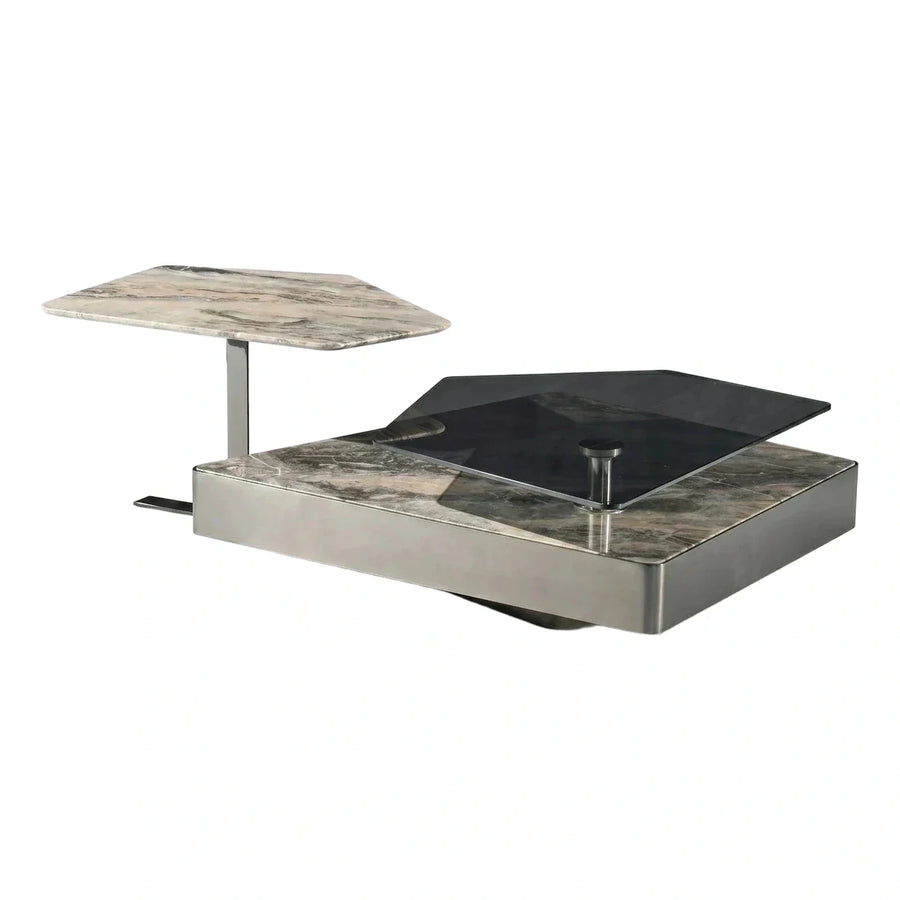 Modern Grey Marble and Metal Coffee Table with Rotating Top