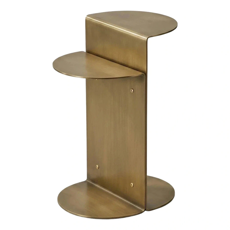 Modern Brushed Gold Metal Side Table with Shelf