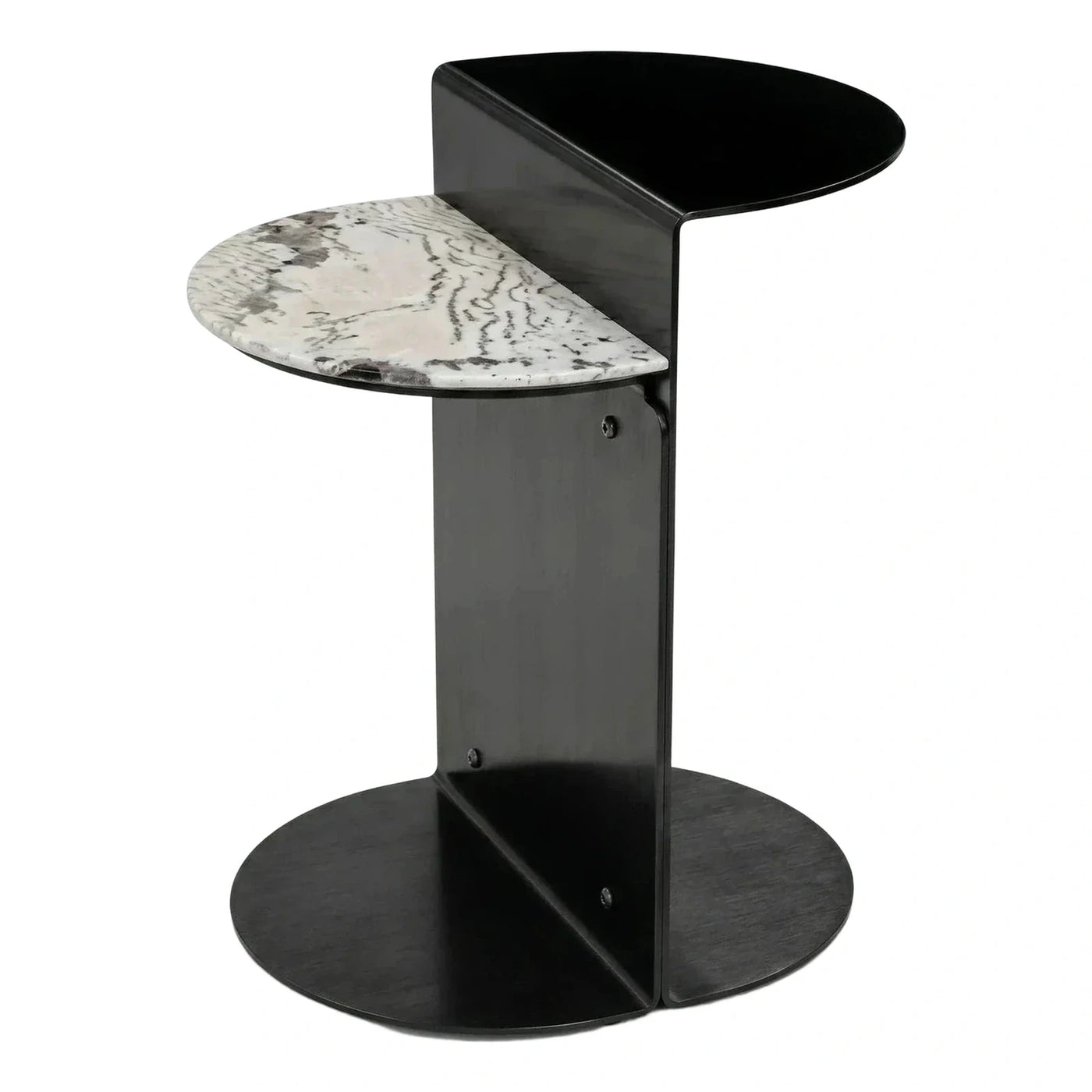 Modern Black Metal Side Table with Marble Top