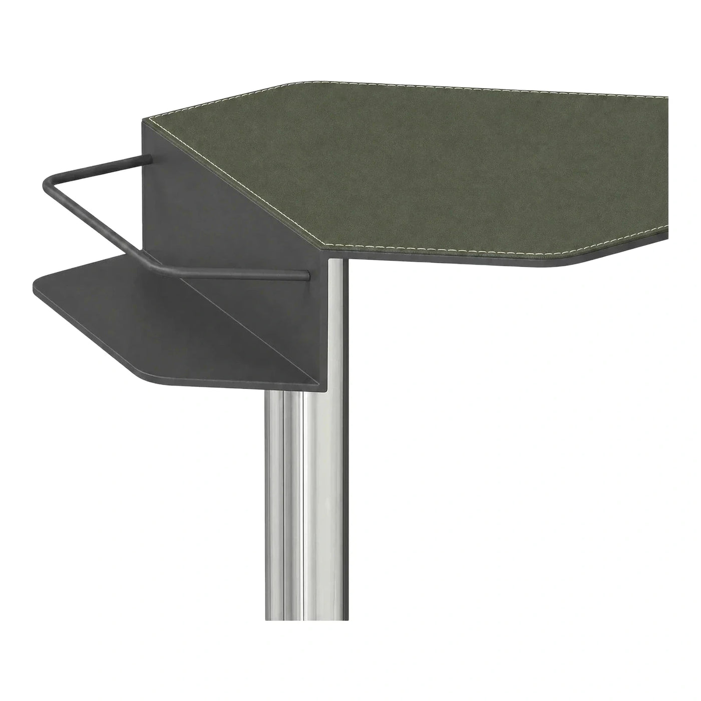 Green Leather Top Side Table with Metal Shelf