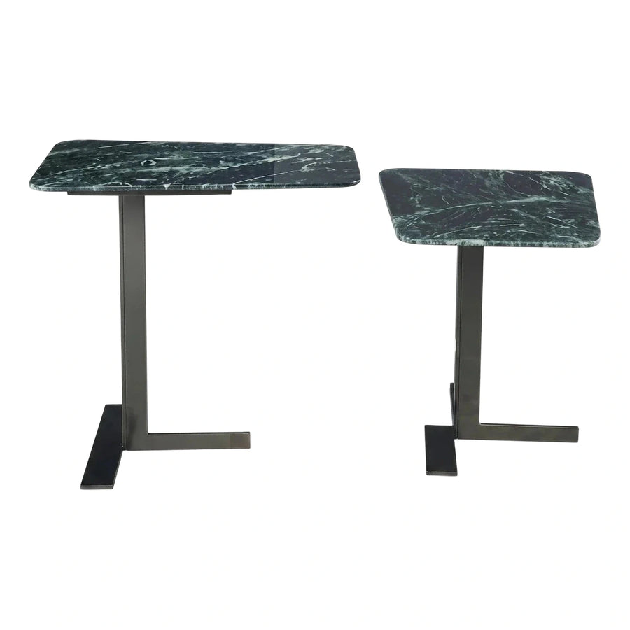 Green Marble Top Metal Cantilever Side Table Set