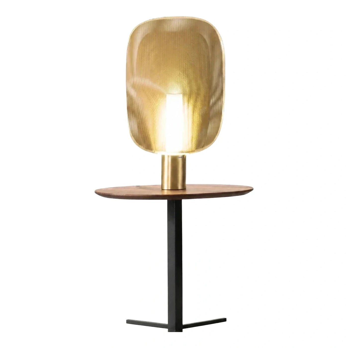 Modern Oval Wood Side Table with Black Metal Base