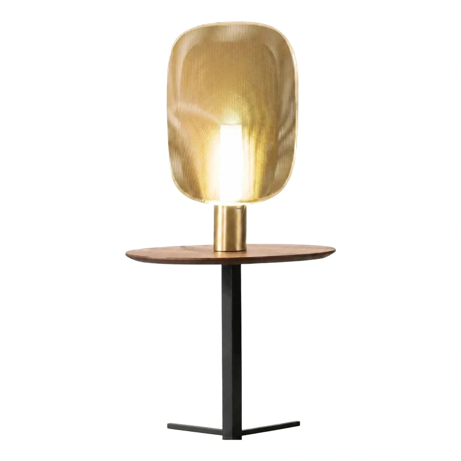 Modern Oval Wood Side Table with Black Metal Base