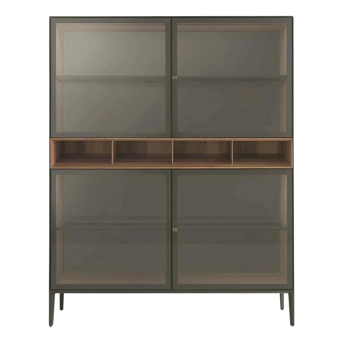 Contemporary Smoked Glass Display Cabinet with Wood Shelving