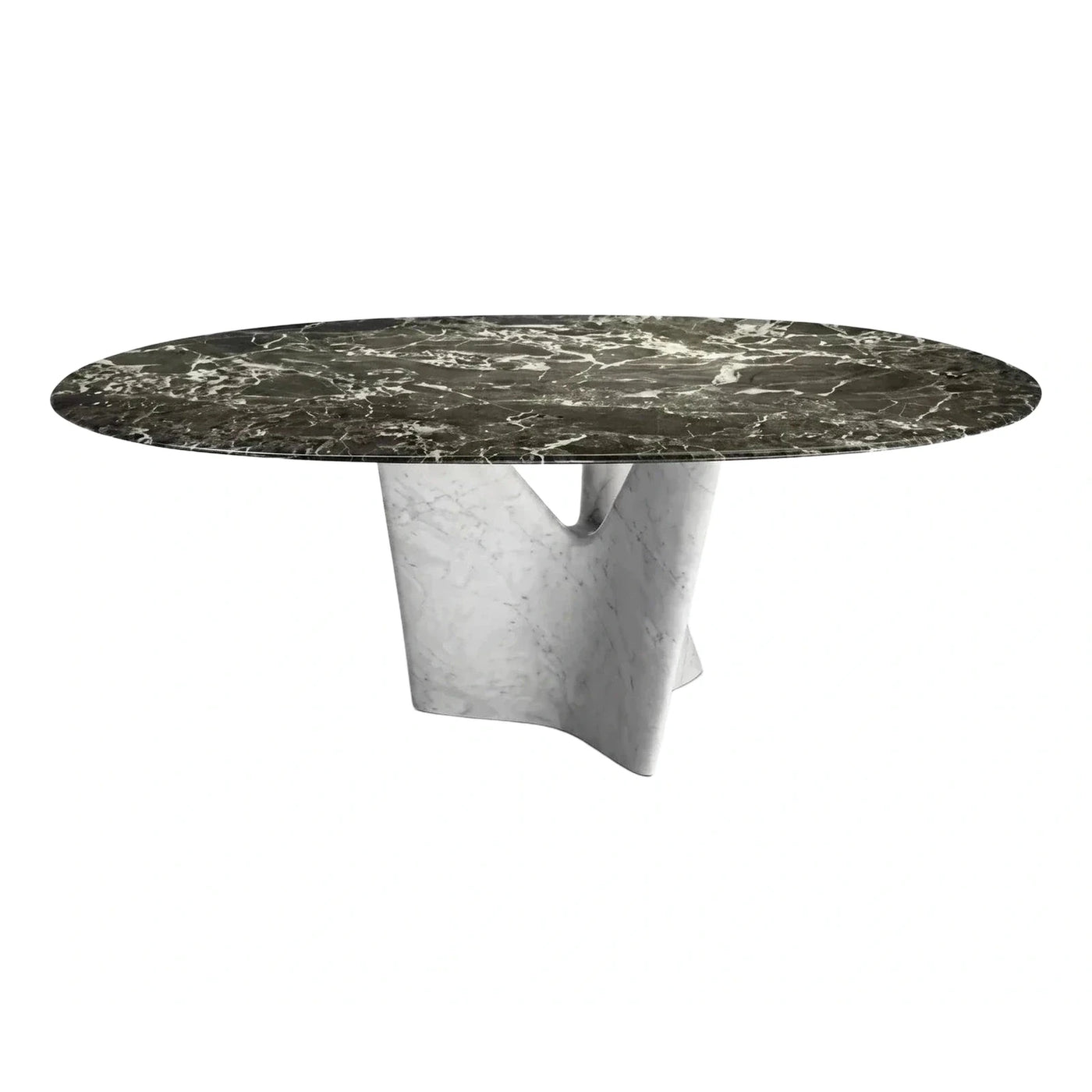 Round Green Marble Dining Table with Sculptural Base