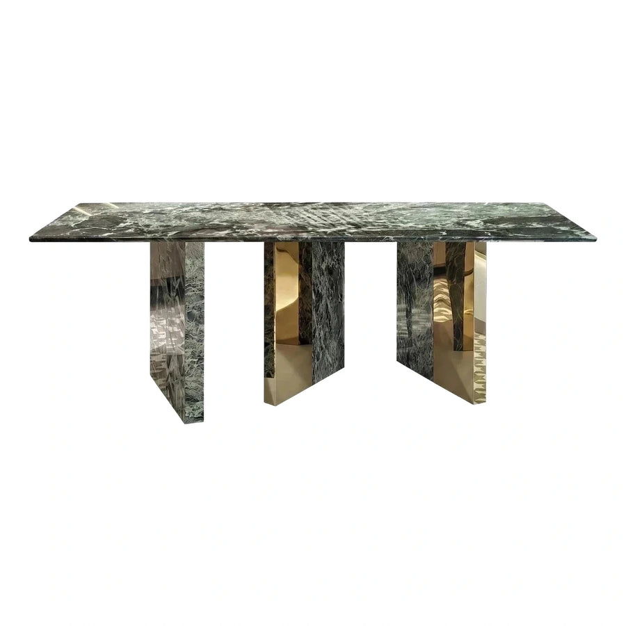 Luxury Green Marble Dining Table with Gold Base