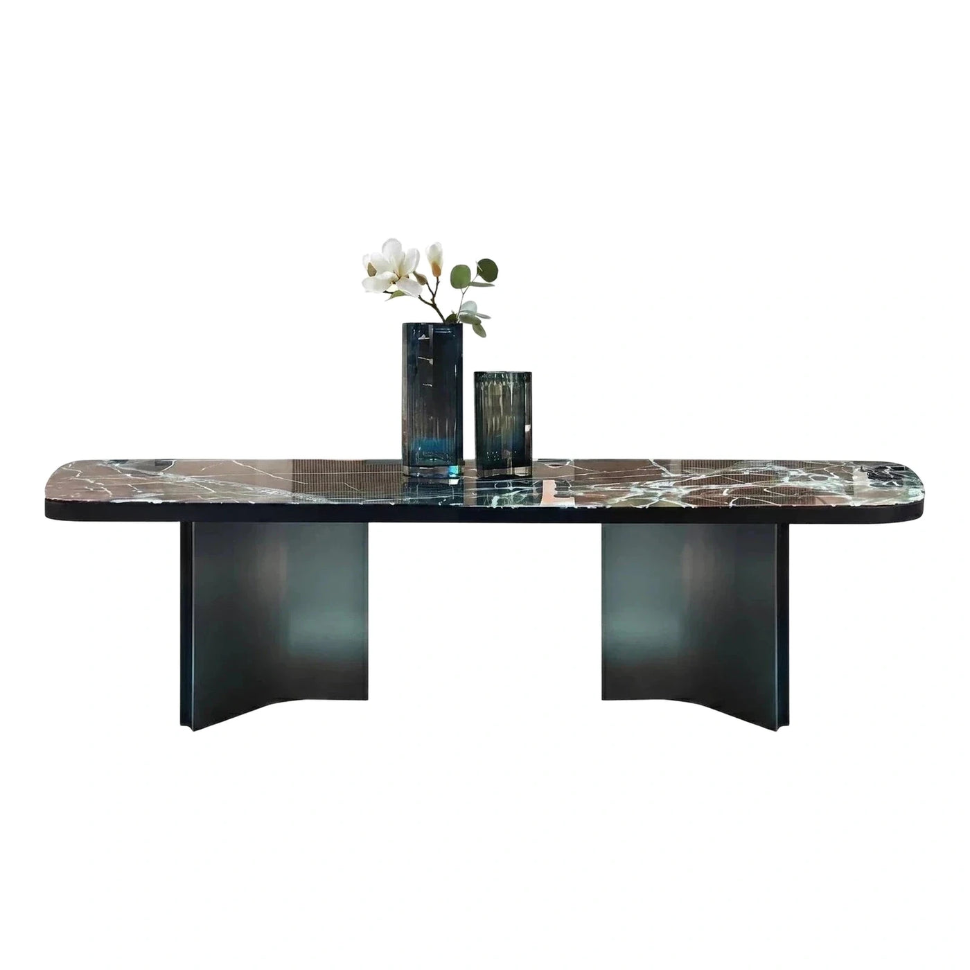 Modern Brown Marble Dining Table With Black Base