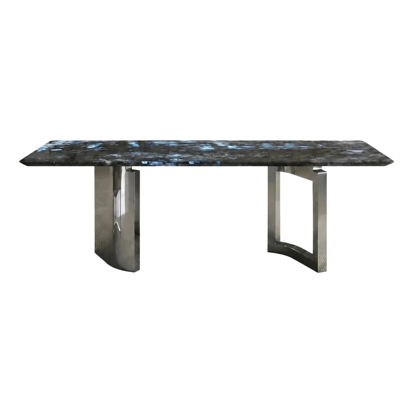 Luxury Dark Blue Stone Dining Table Metal Base