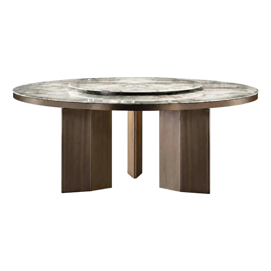Round Marble Dining Table With Lazy Susan Bronze Base