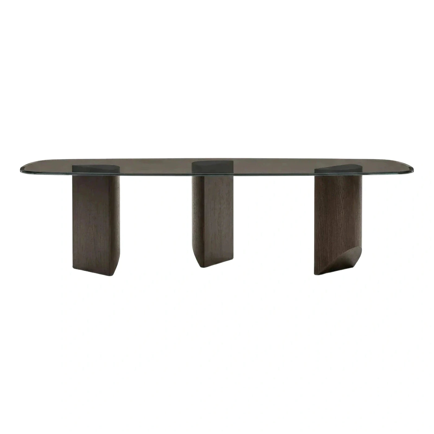Modern Smoked Glass Top Dark Wood Dining Table