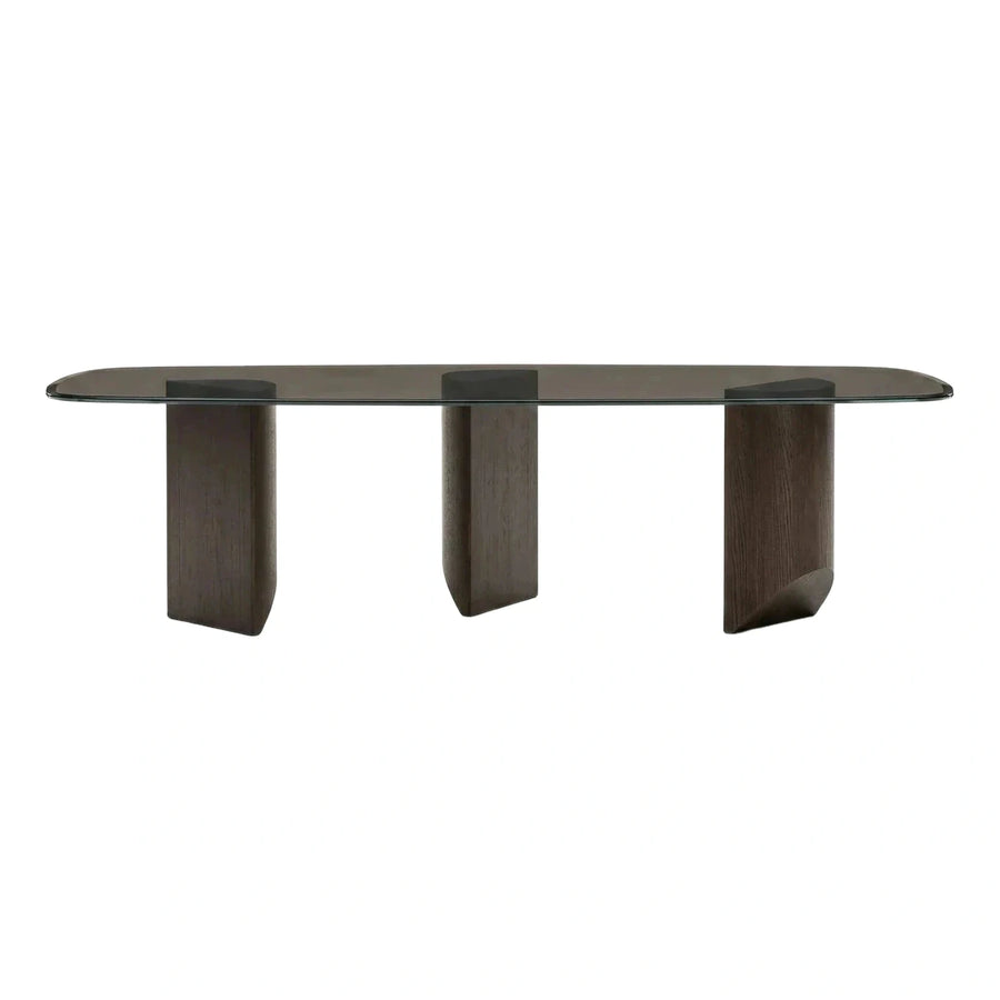 Modern Smoked Glass Top Dark Wood Dining Table
