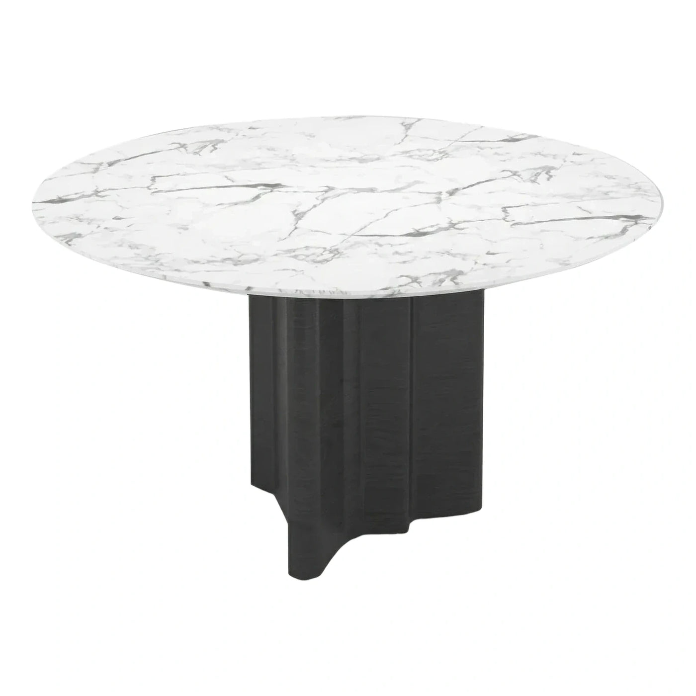 Round White Marble Dining Table with Black Fluted Base