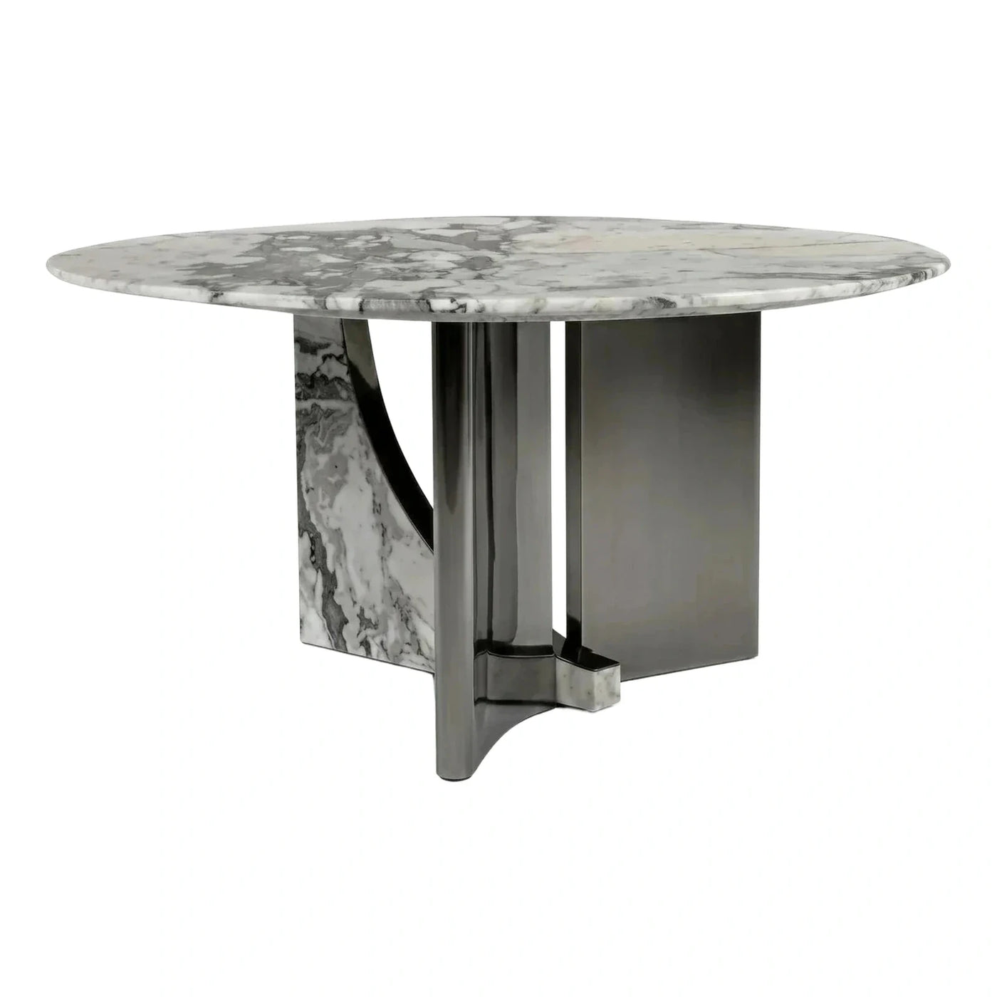 Round Marble Dining Table with Dark Metal Base