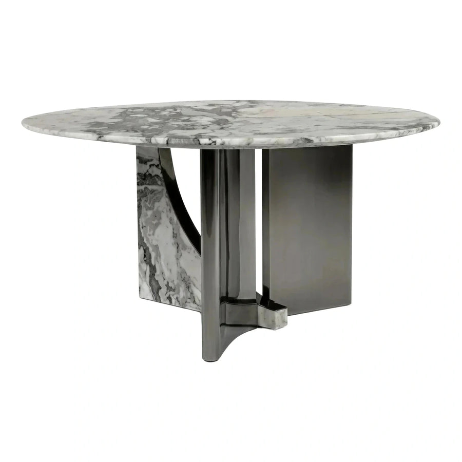 Round Marble Dining Table with Dark Metal Base