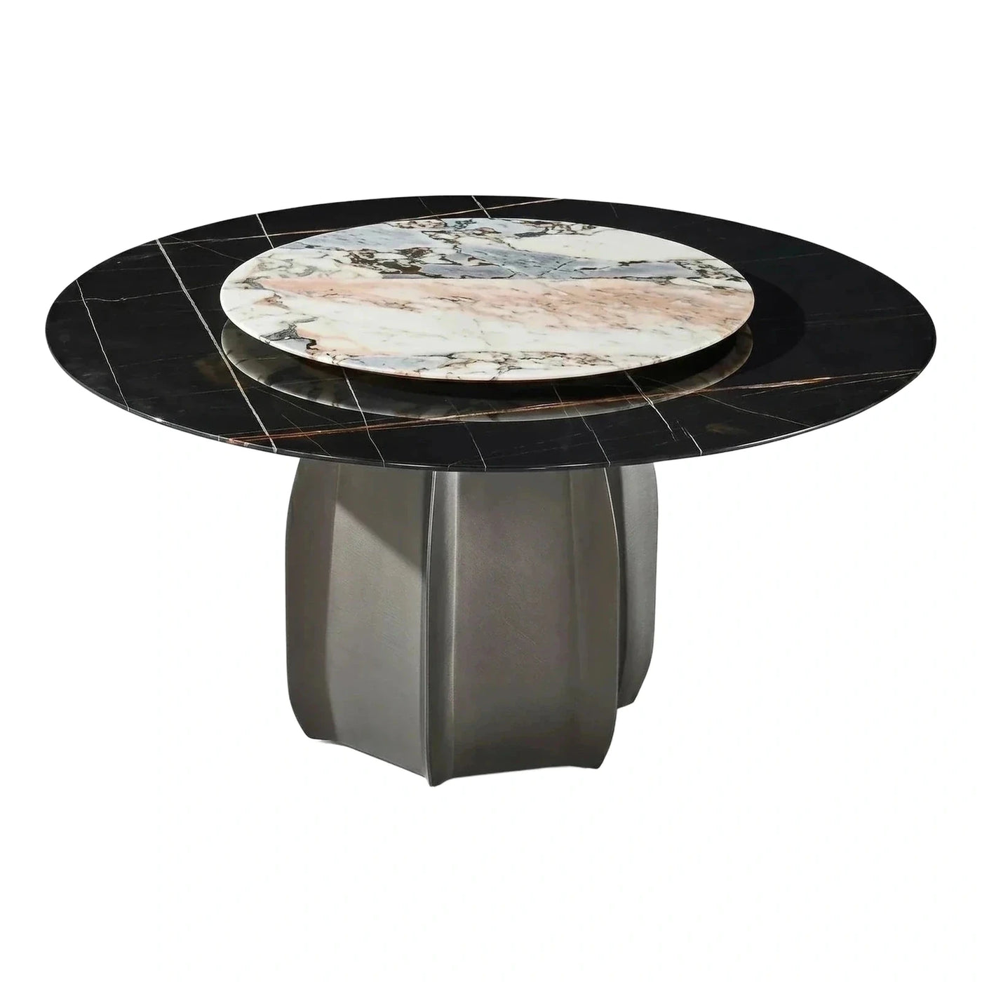 Round Black Marble Dining Table with Rotating Center