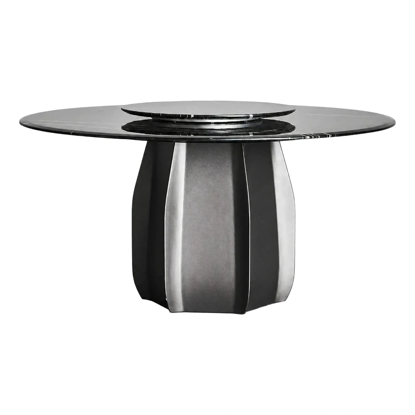 Modern Black Marble Round Dining Table with Rotating Top