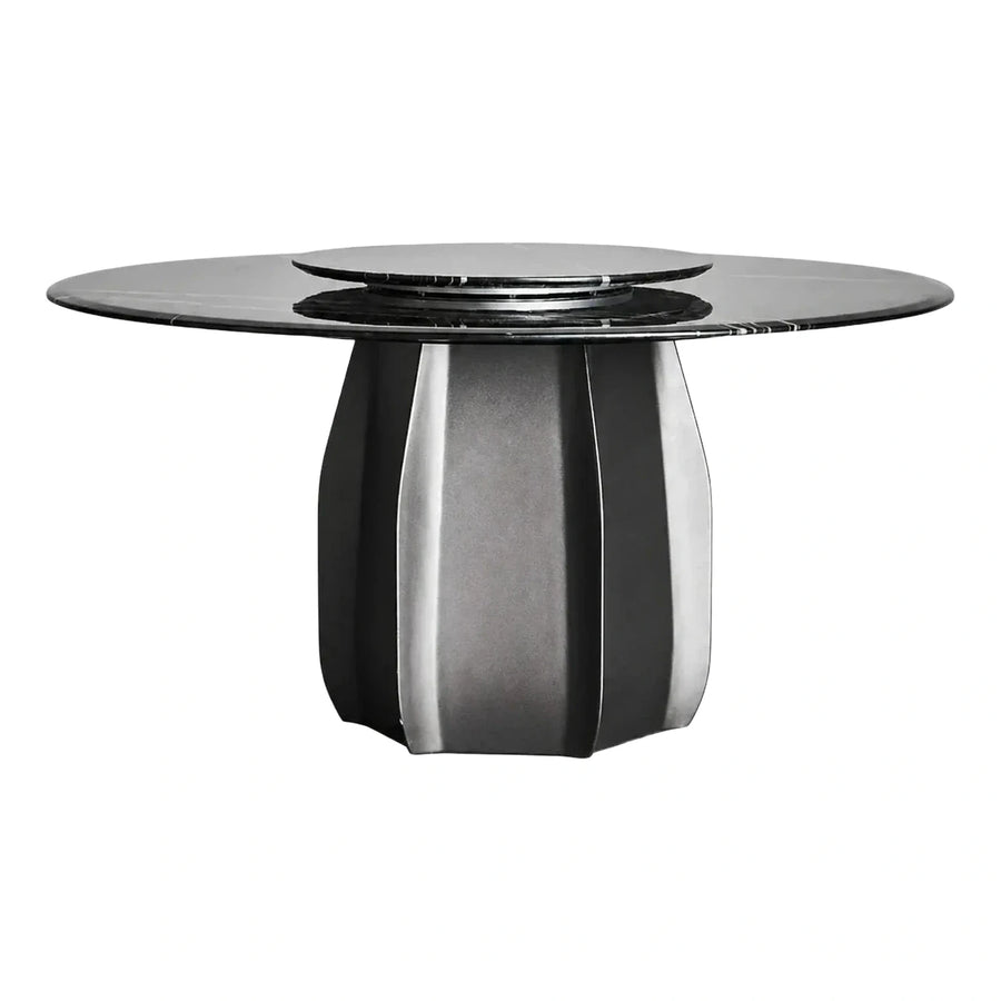 Modern Black Marble Round Dining Table with Rotating Top