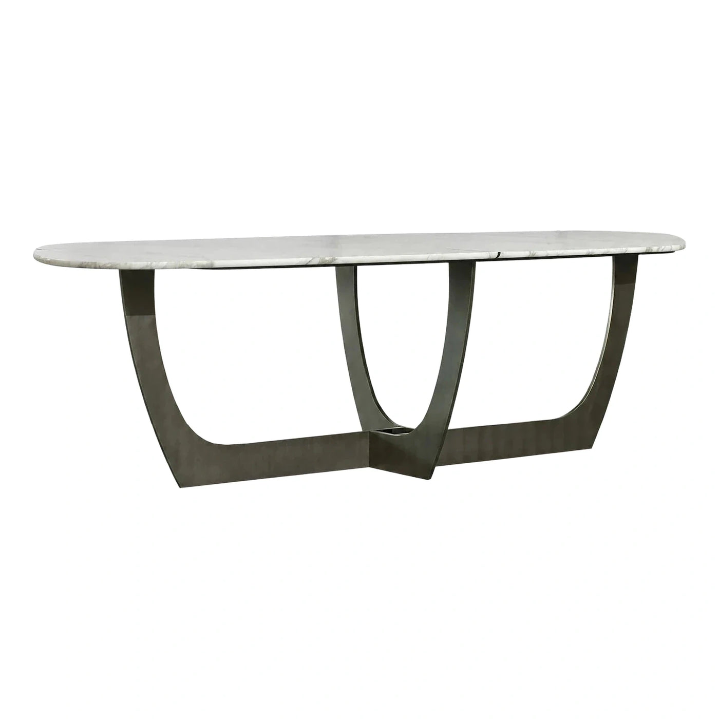 Modern White Marble Dining Table Sculptural Metal Base