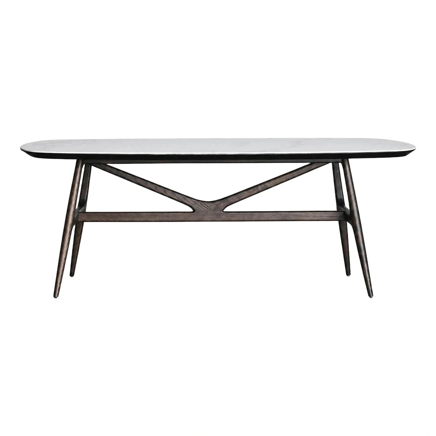 Modern Oval Marble Top Dining Table Dark Wood Base
