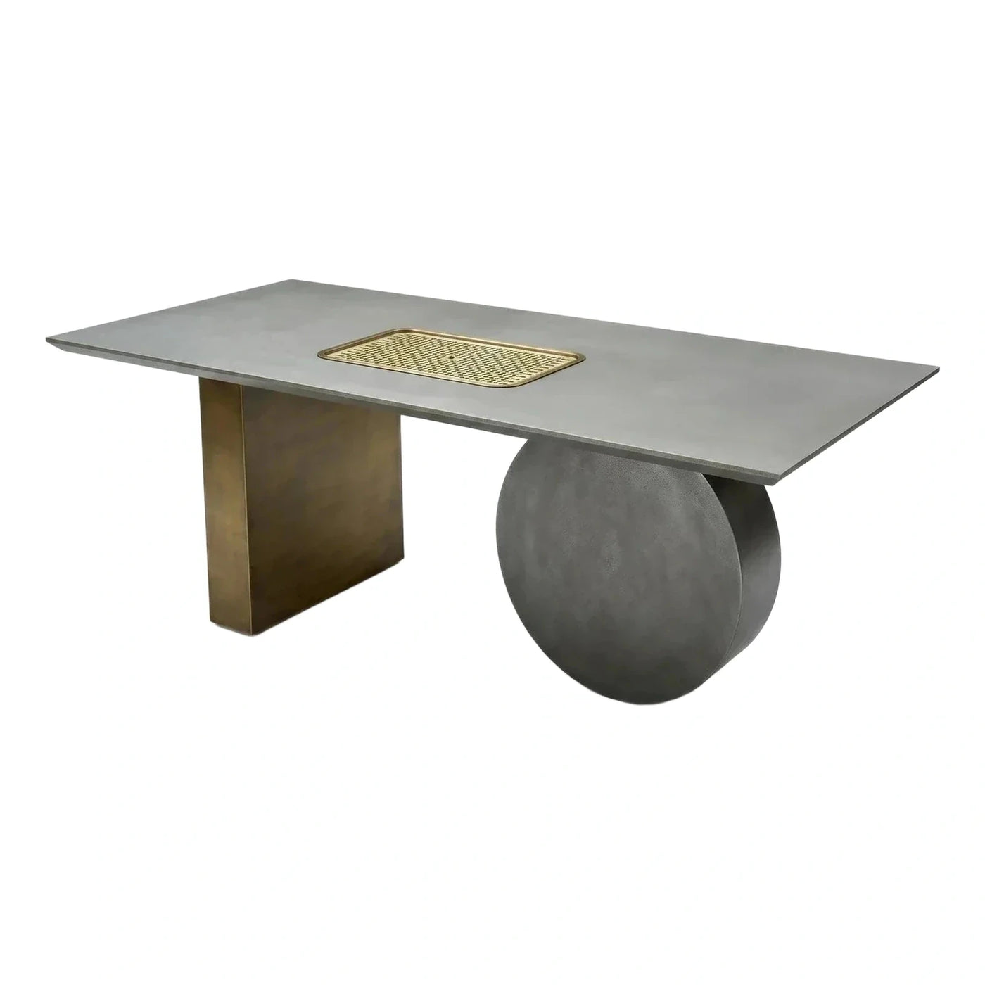 Modern Grey Stone Dining Table with Brass Base