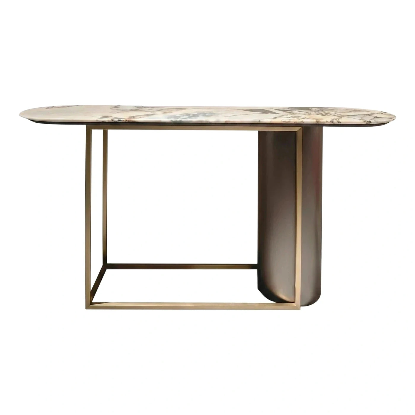 Luxury Oval Marble Dining Table Mixed Metal Base
