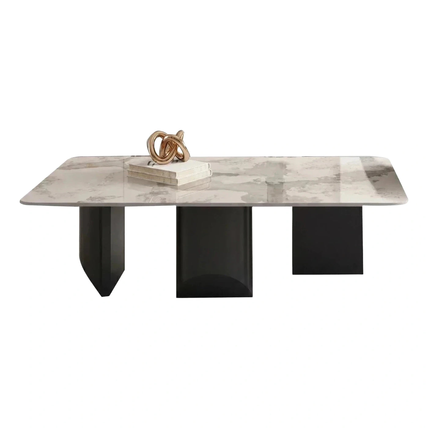 Modern White Marble Dining Table With Black Geometric Base