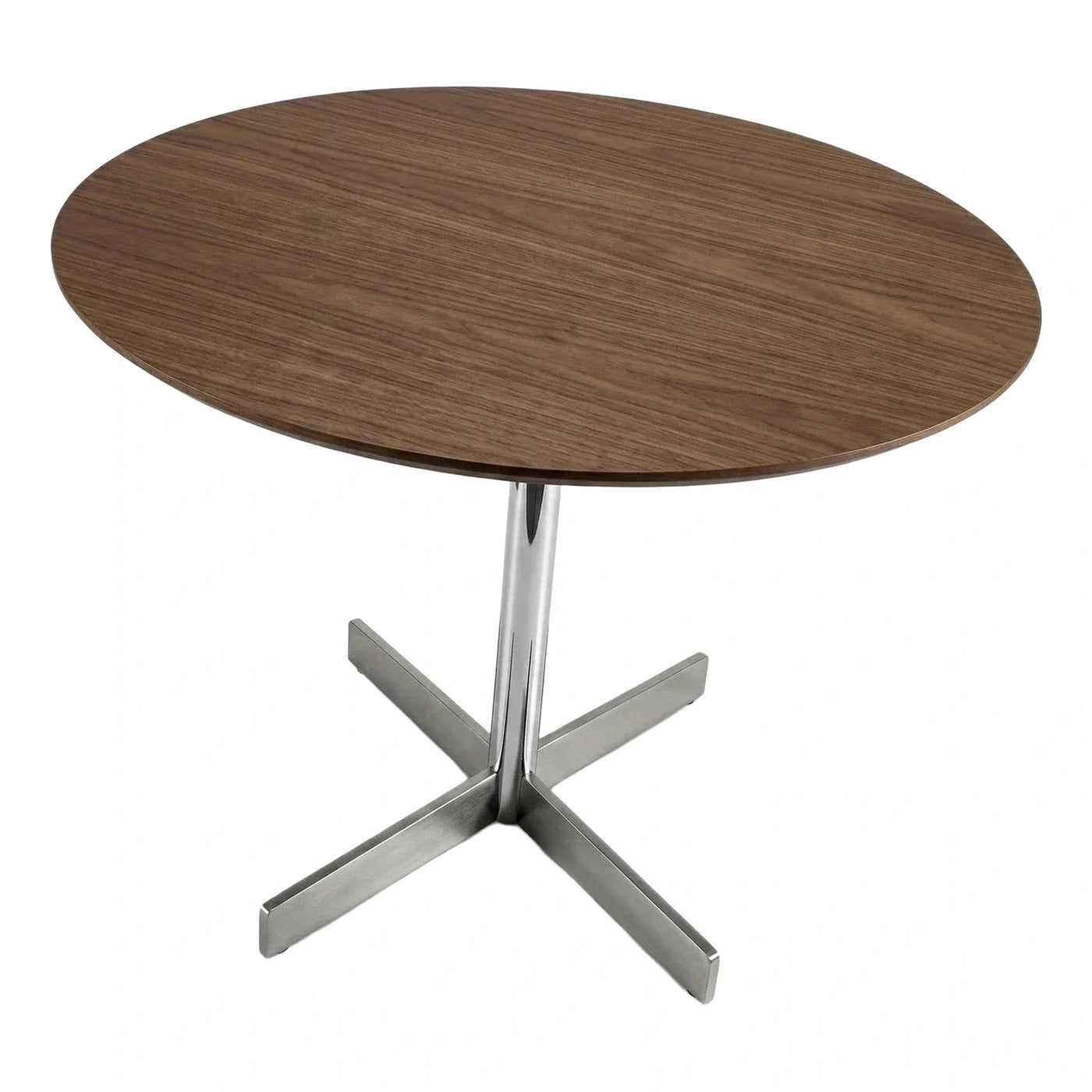 Round Walnut Wood Dining Table with Metal Cross Base