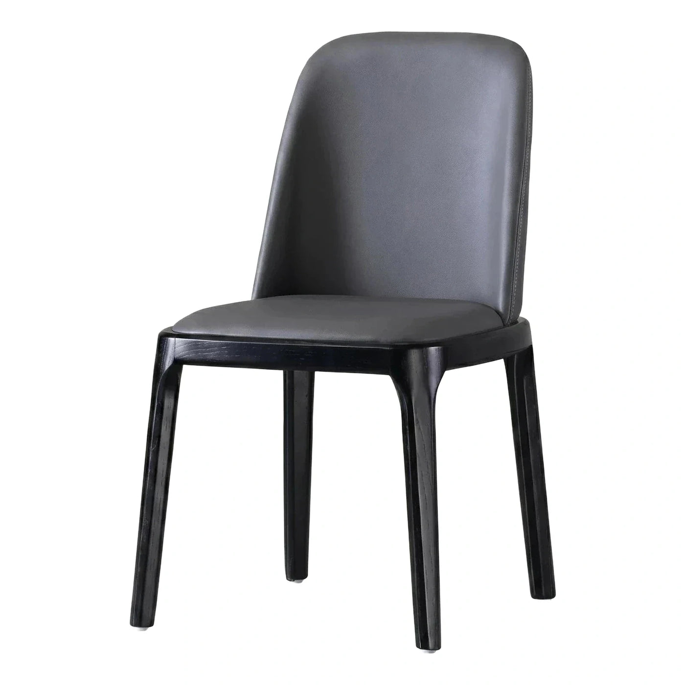 Modern Dark Grey Leather Dining Chair with Wood Legs