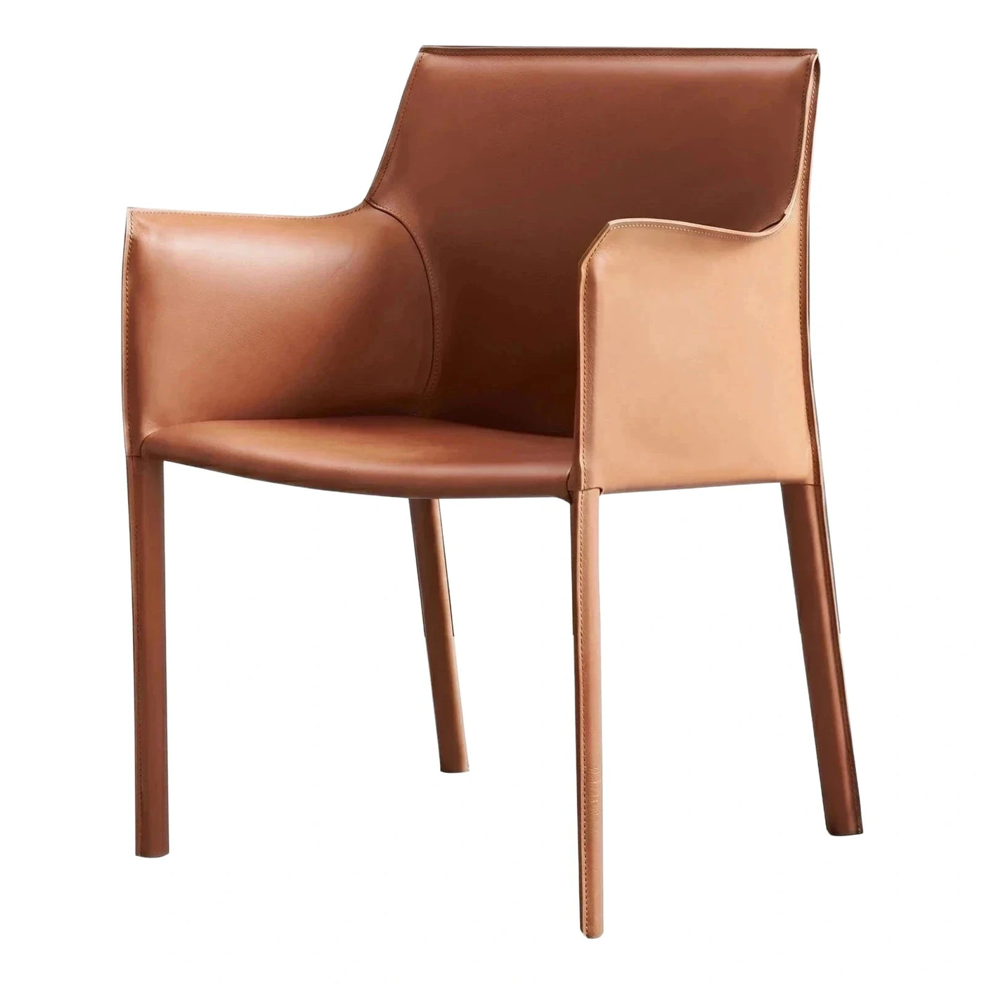 Modern Brown Leather Dining Chair with Wrapped Legs
