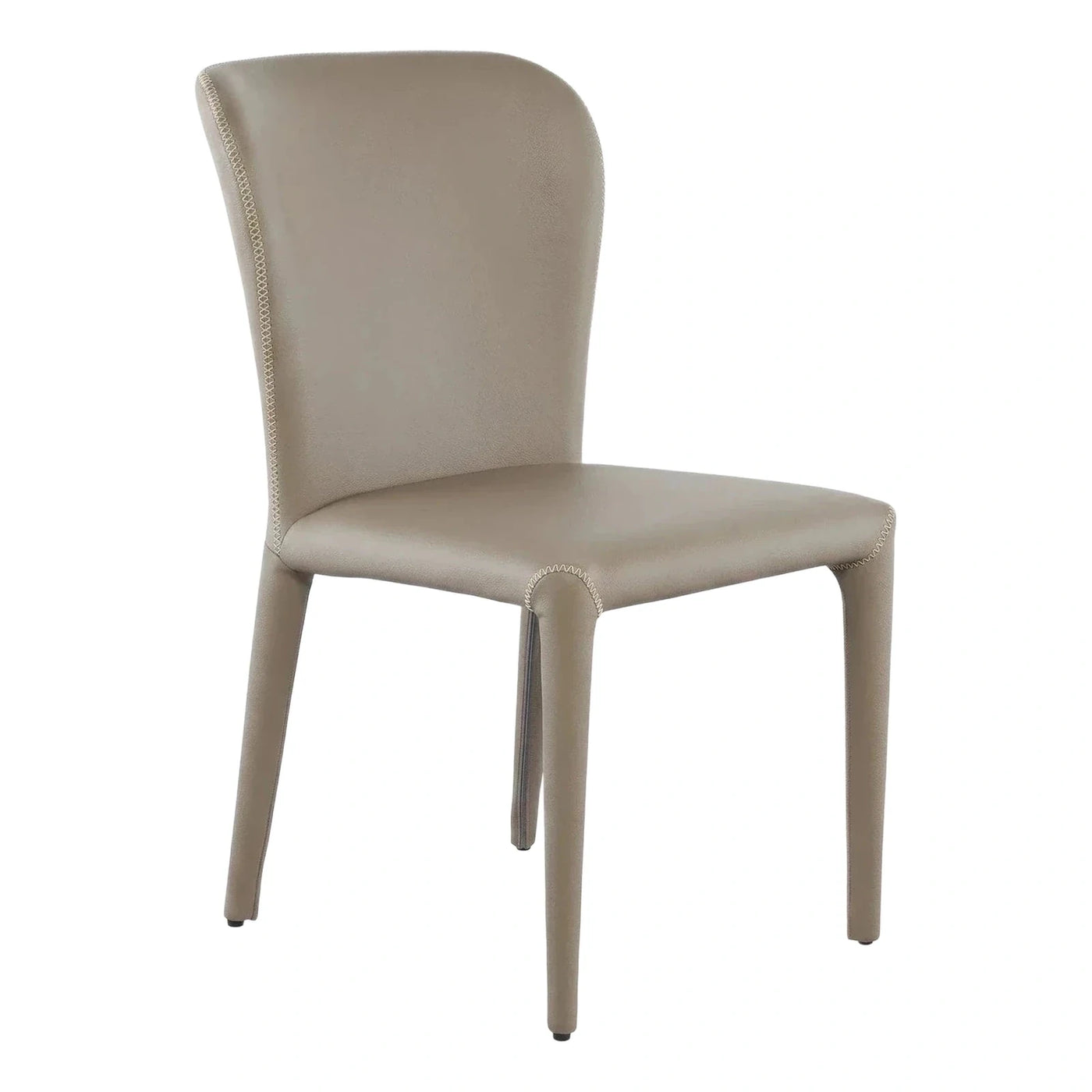 Modern Taupe Leather Dining Chair with Contrast Stitching