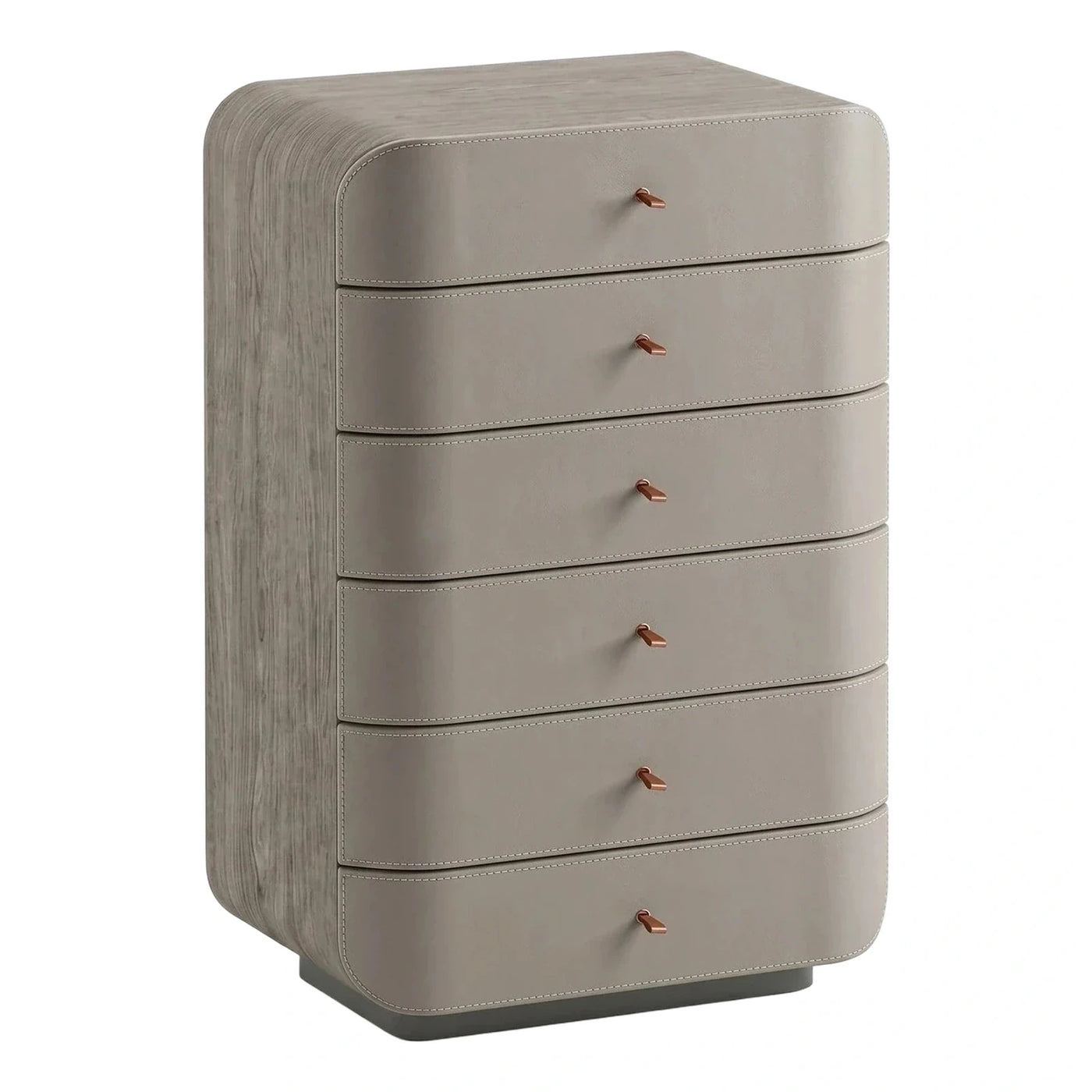 Modern Beige Leather Wrapped Six Drawer Chest
