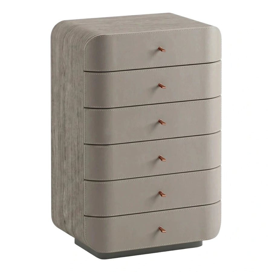 Modern Beige Leather Wrapped Six Drawer Chest