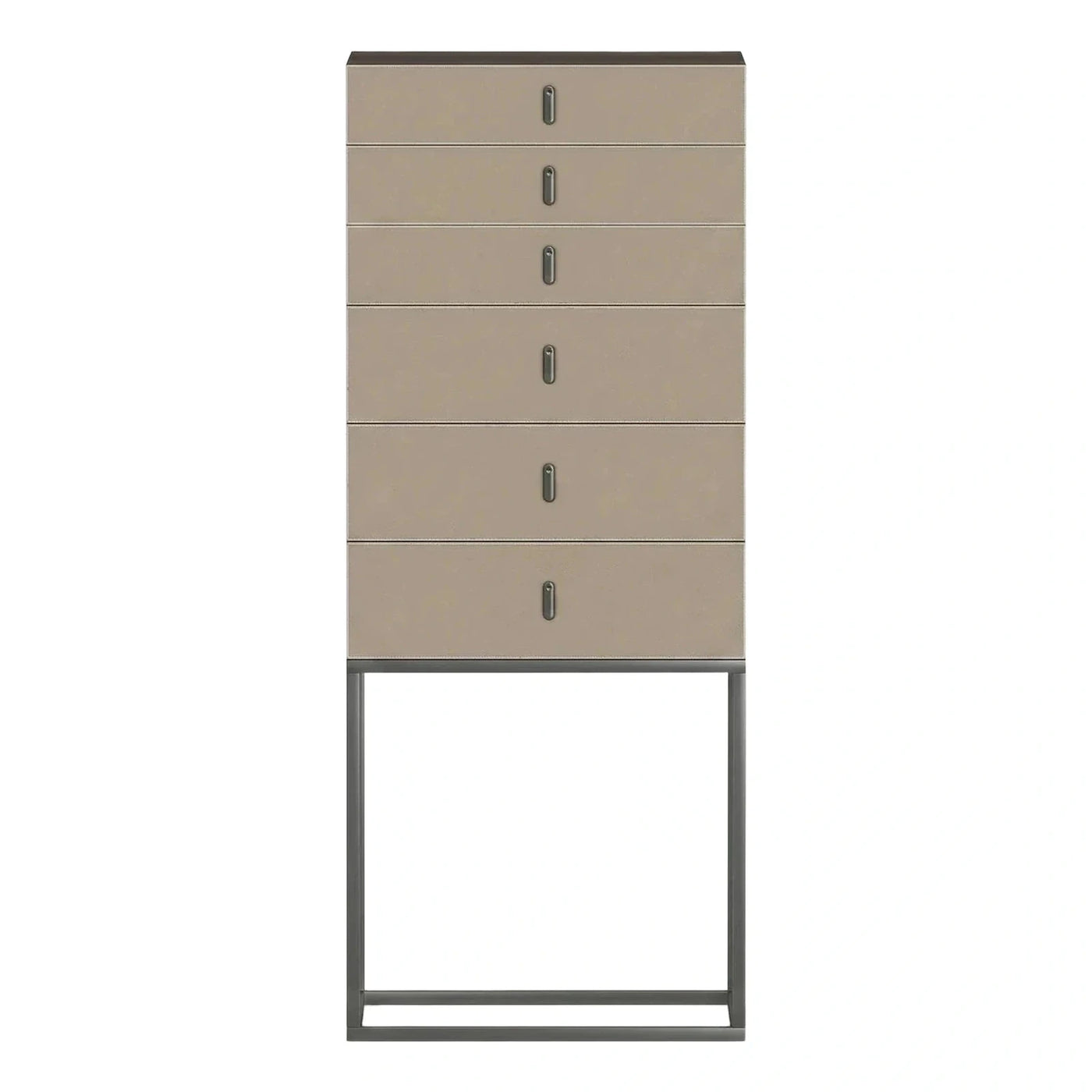 Tall Beige Leather Chest of Drawers on Metal Frame