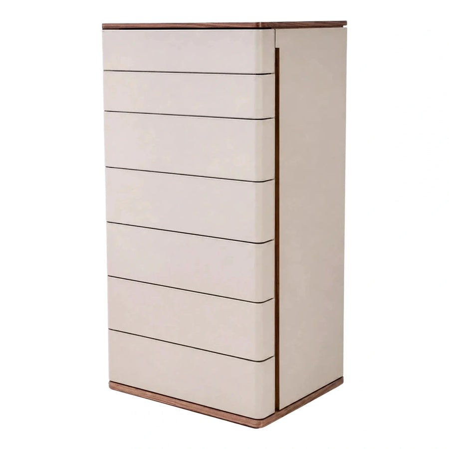 Modern Beige Seven Drawer Chest with Wood Trim