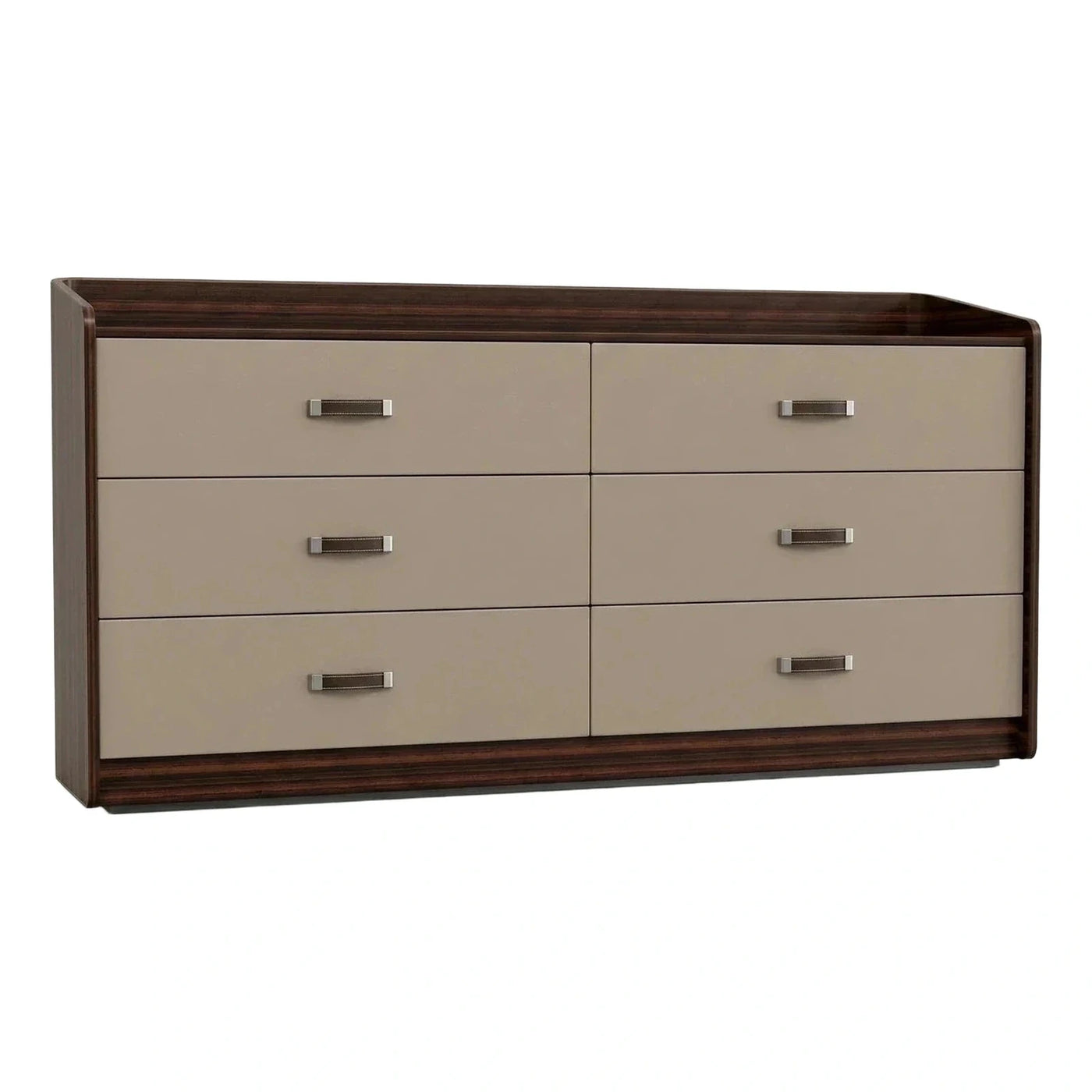 Modern Six-Drawer Dresser with Dark Wood Frame