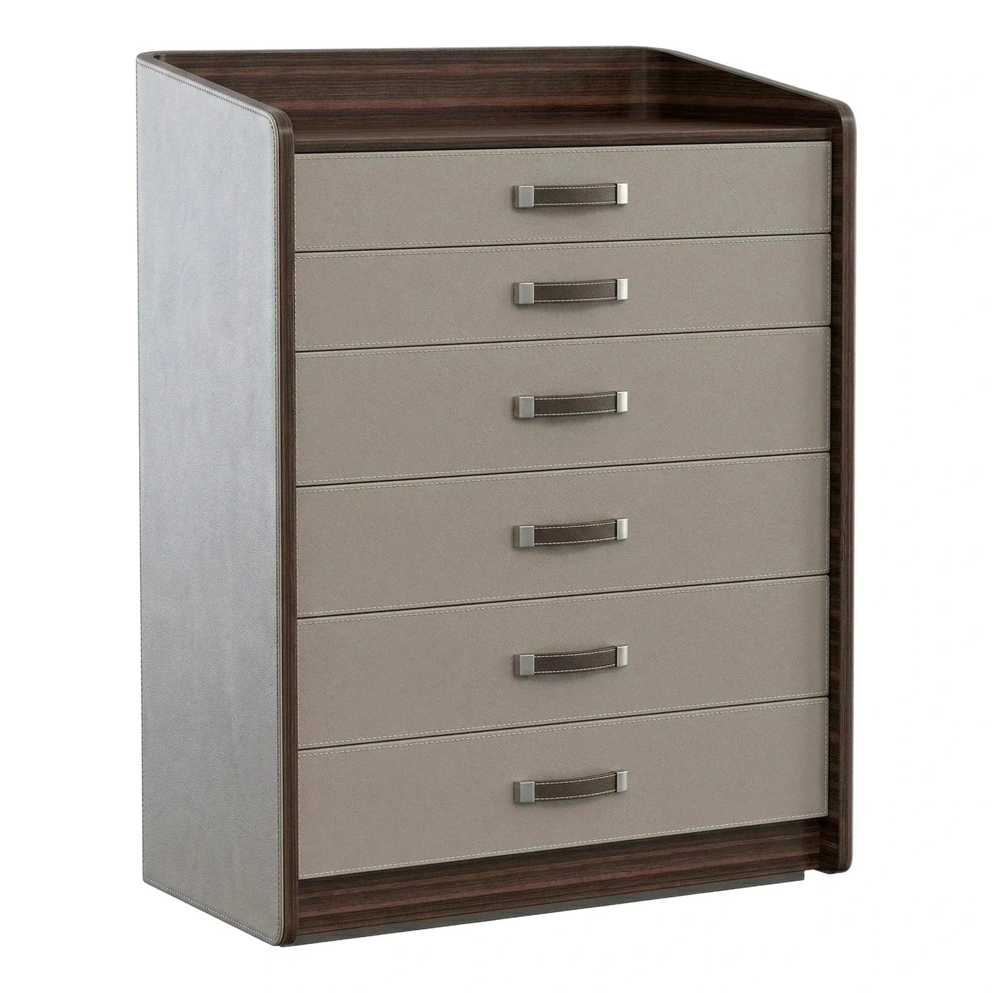 Modern Grey Leather Six Drawer Chest Dark Wood