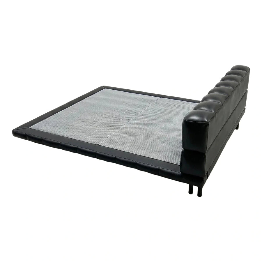 Black Tufted Leather Convertible Sofa Bed
