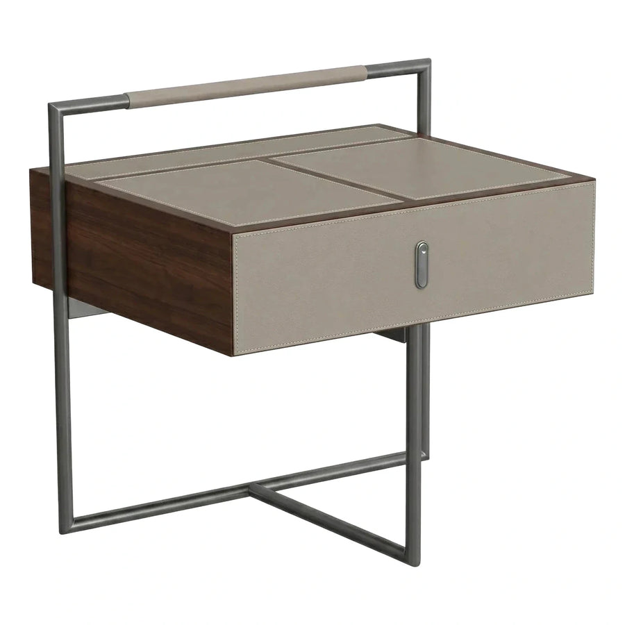 Modern Leather Wrapped Side Table with Metal Frame