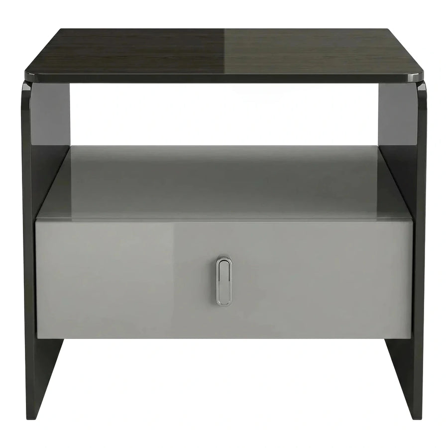 Modern Glossy Nightstand with Dark Wood Top