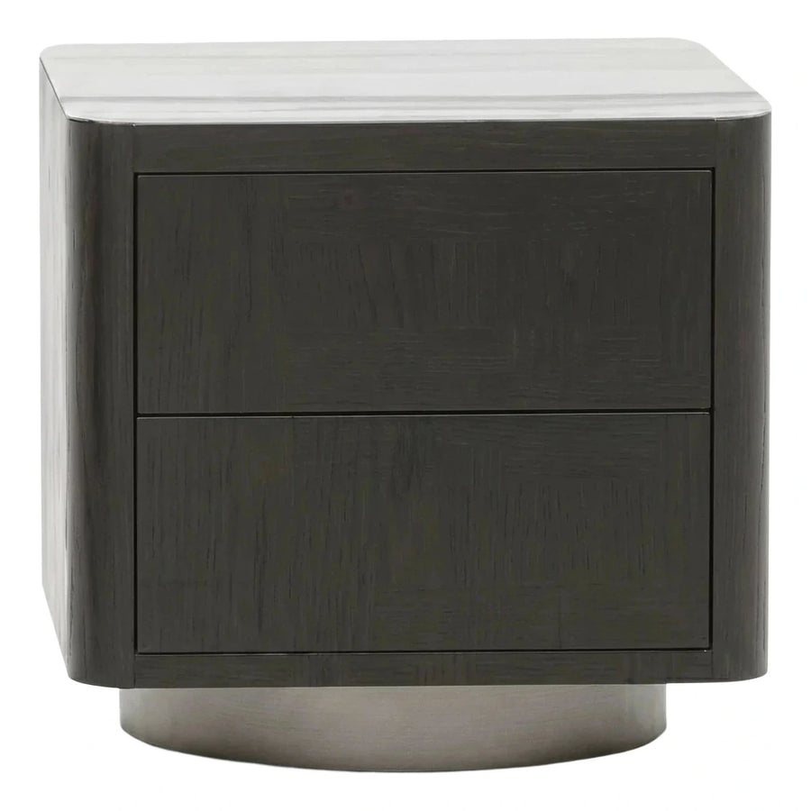 Modern Dark Wood Nightstand with White Marble Top