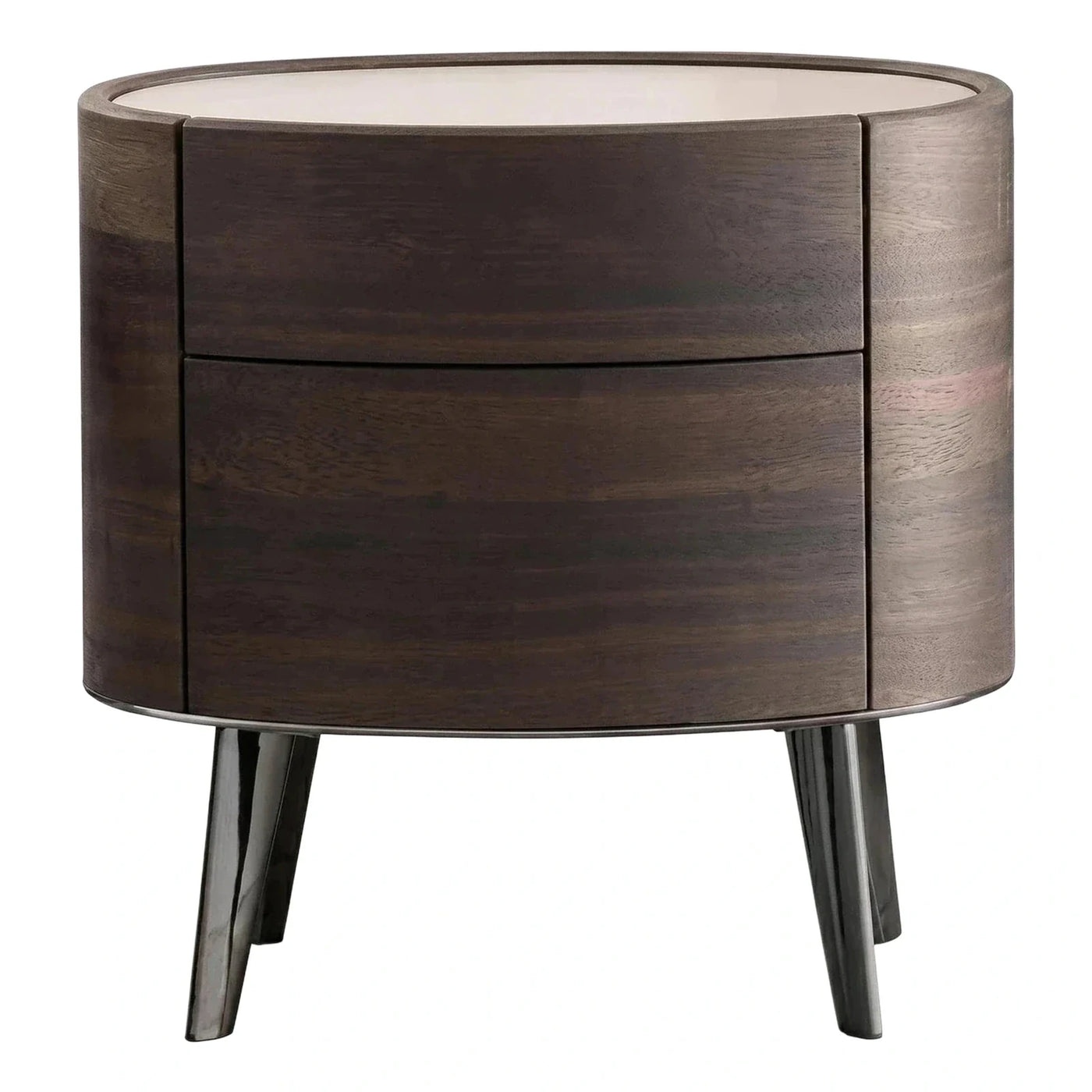 Modern Round Nightstand with Dark Wood Finish