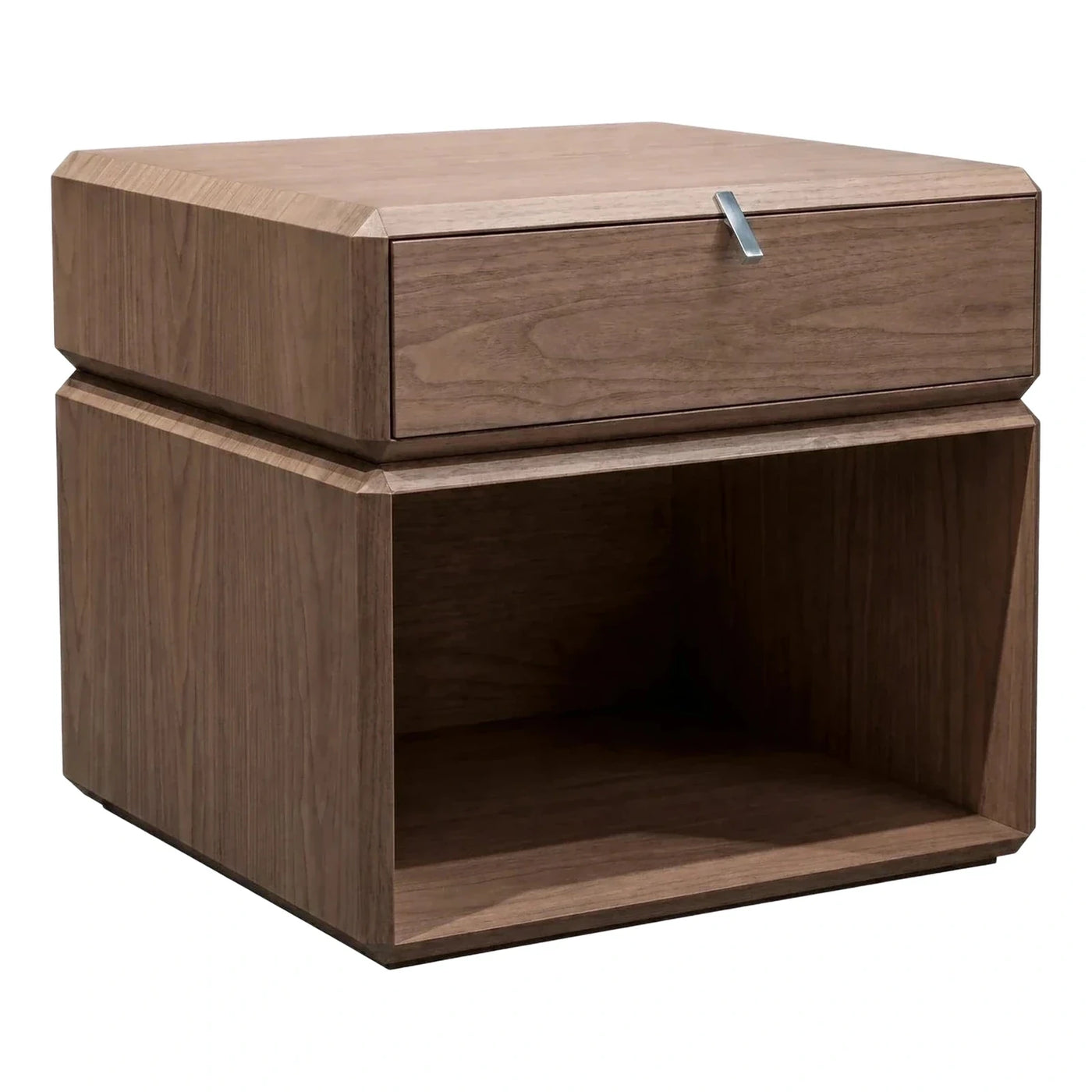 Modern Faceted Wood Nightstand with Drawer