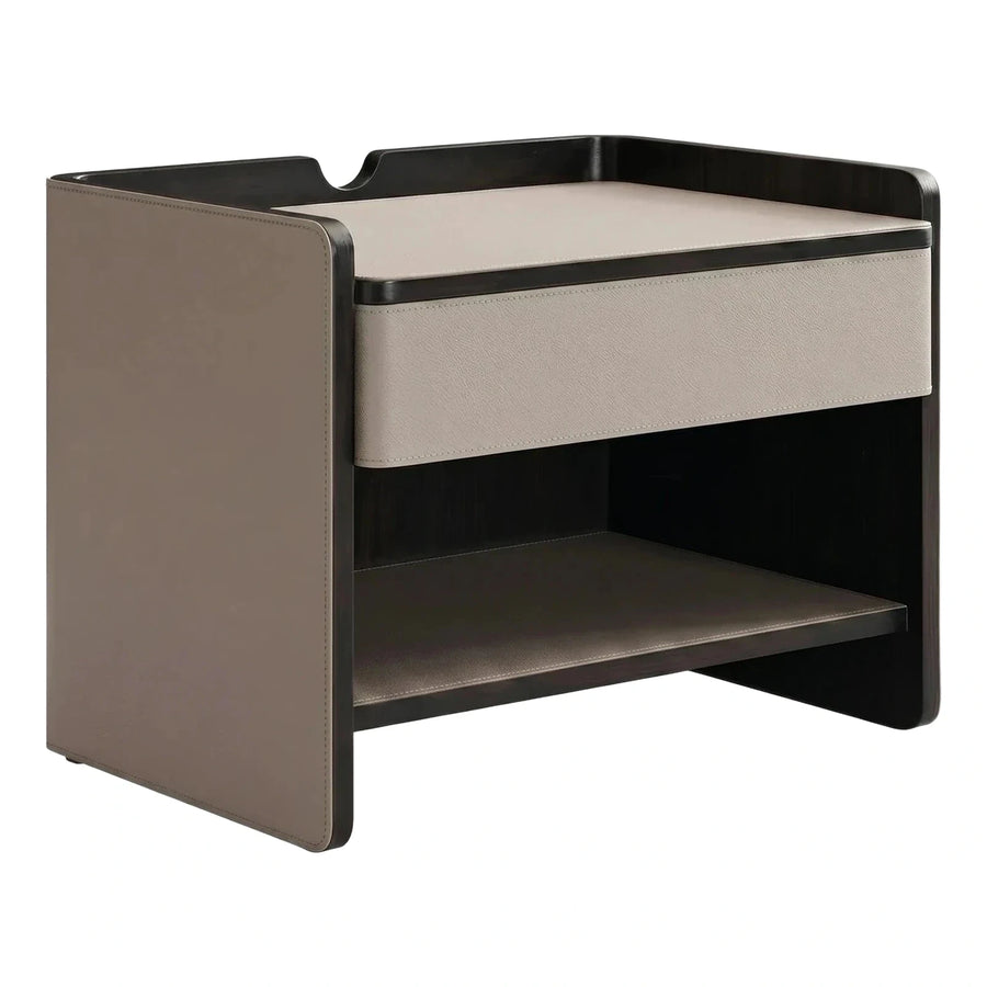 Modern Leather Wrapped Nightstand with Drawer