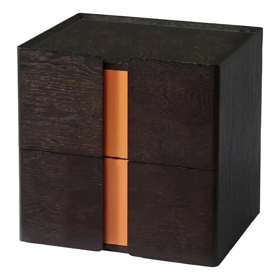Modern Dark Wood Nightstand with Copper Handle