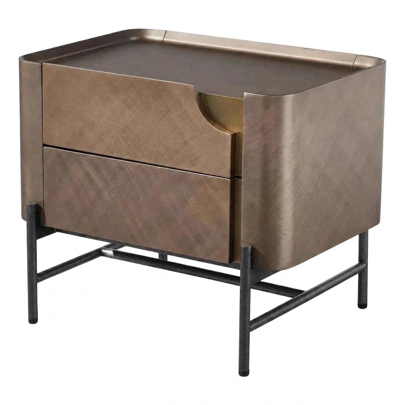 Brushed Bronze Metal Nightstand with Black Frame