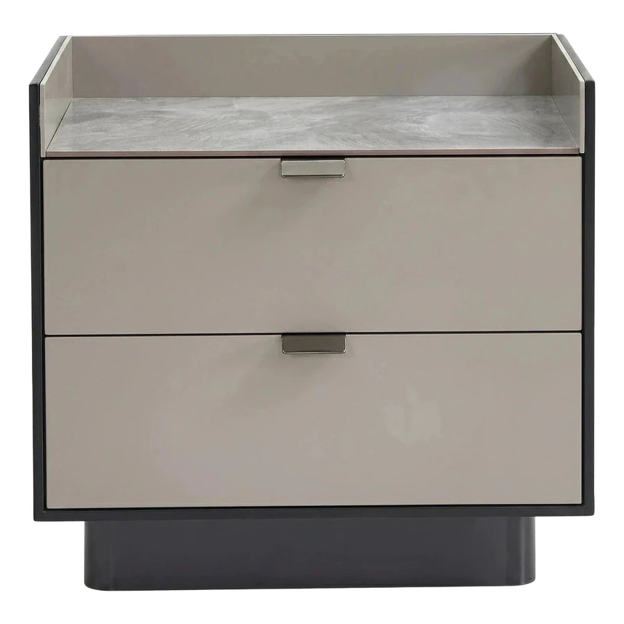 Modern Grey Marble Top Two Drawer Nightstand