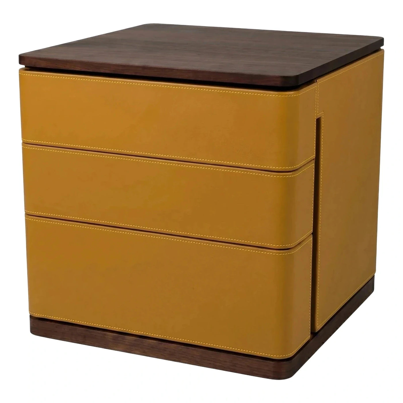 Contemporary Leather Wrapped Nightstand with Wood Top