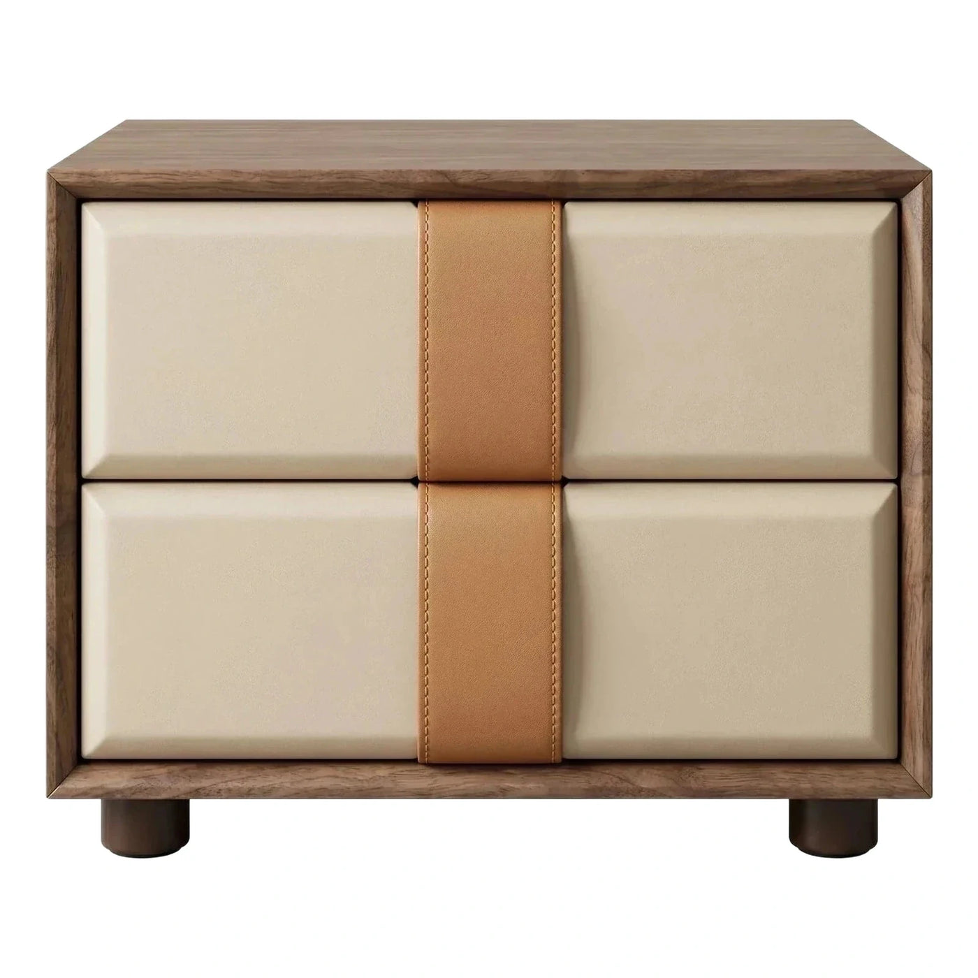 Modern Cream Leather Nightstand With Walnut Frame