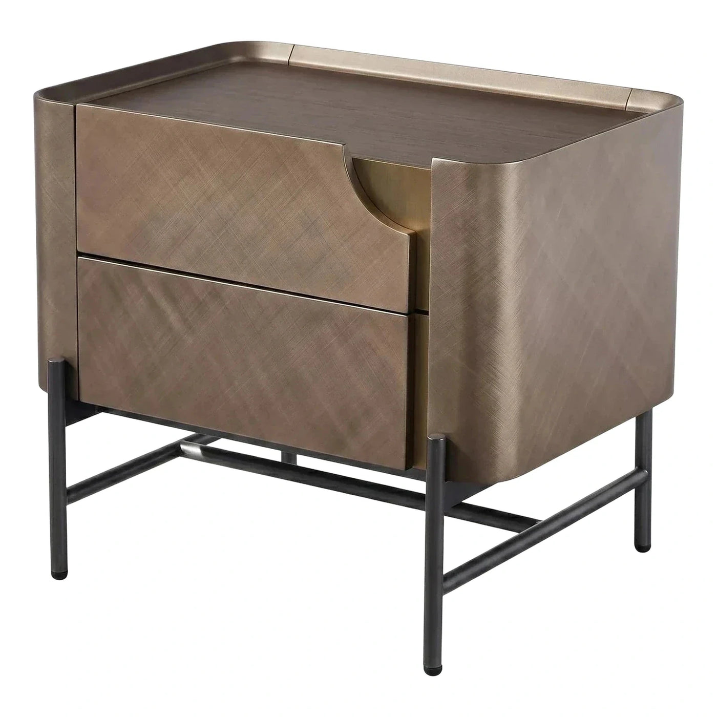 Modern Brushed Bronze Two-Drawer Nightstand